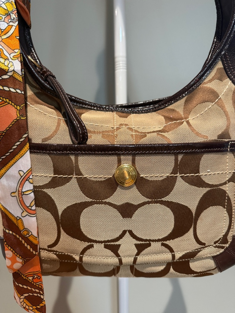 Coach 2007 Vintage Signature Brown and Tan Shoulder Bag